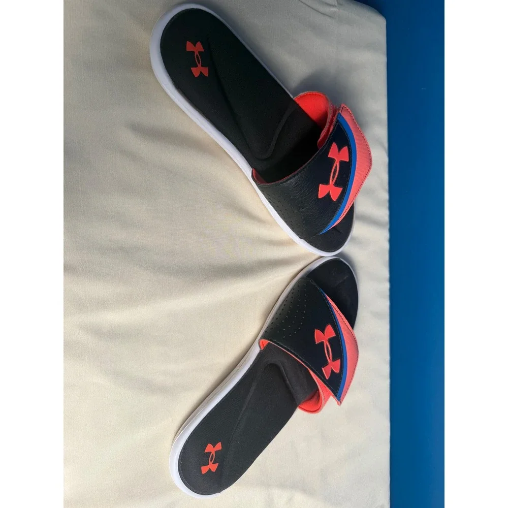 Under Armour Ignite VI Kids Slides Black Red Blue Athletic Sandals 6Y Women's 8